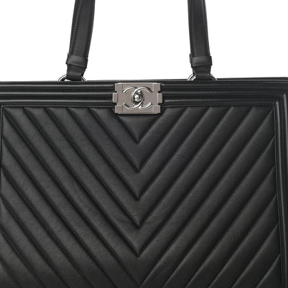 Chanel Calfskin Chevron Quilted Boy Shopping Tote Black 7 of 15