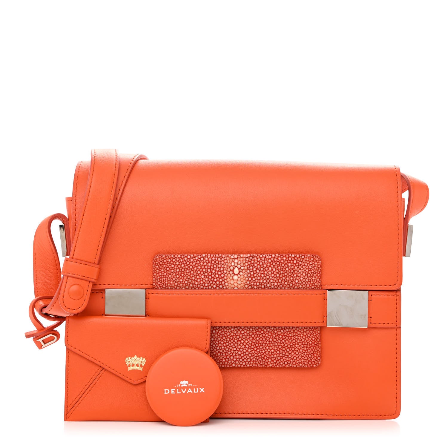Delvaux Calfskin Galuchat Madame Shoulder Bag Orange 1 of 13