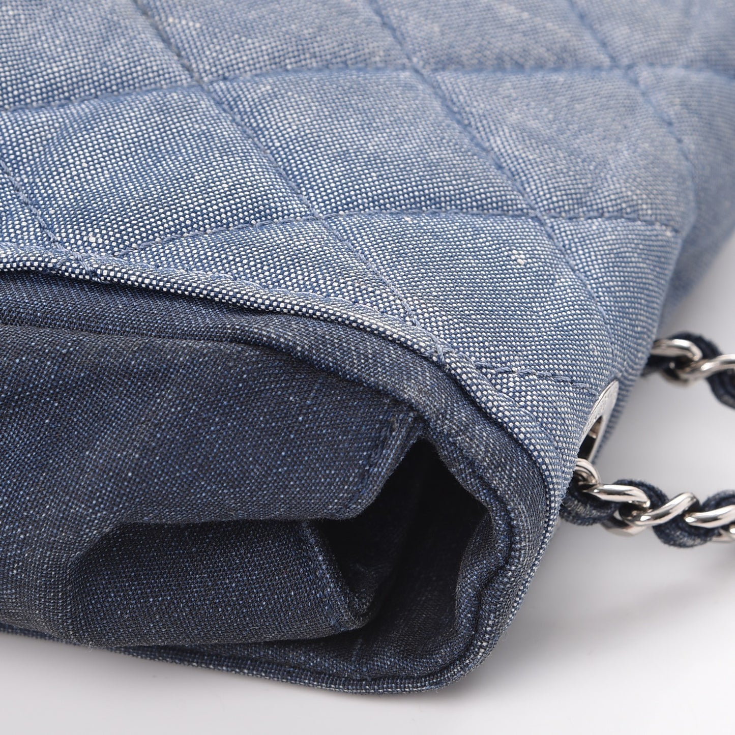 Denim Quilted Small Medallion Flap Light Blue