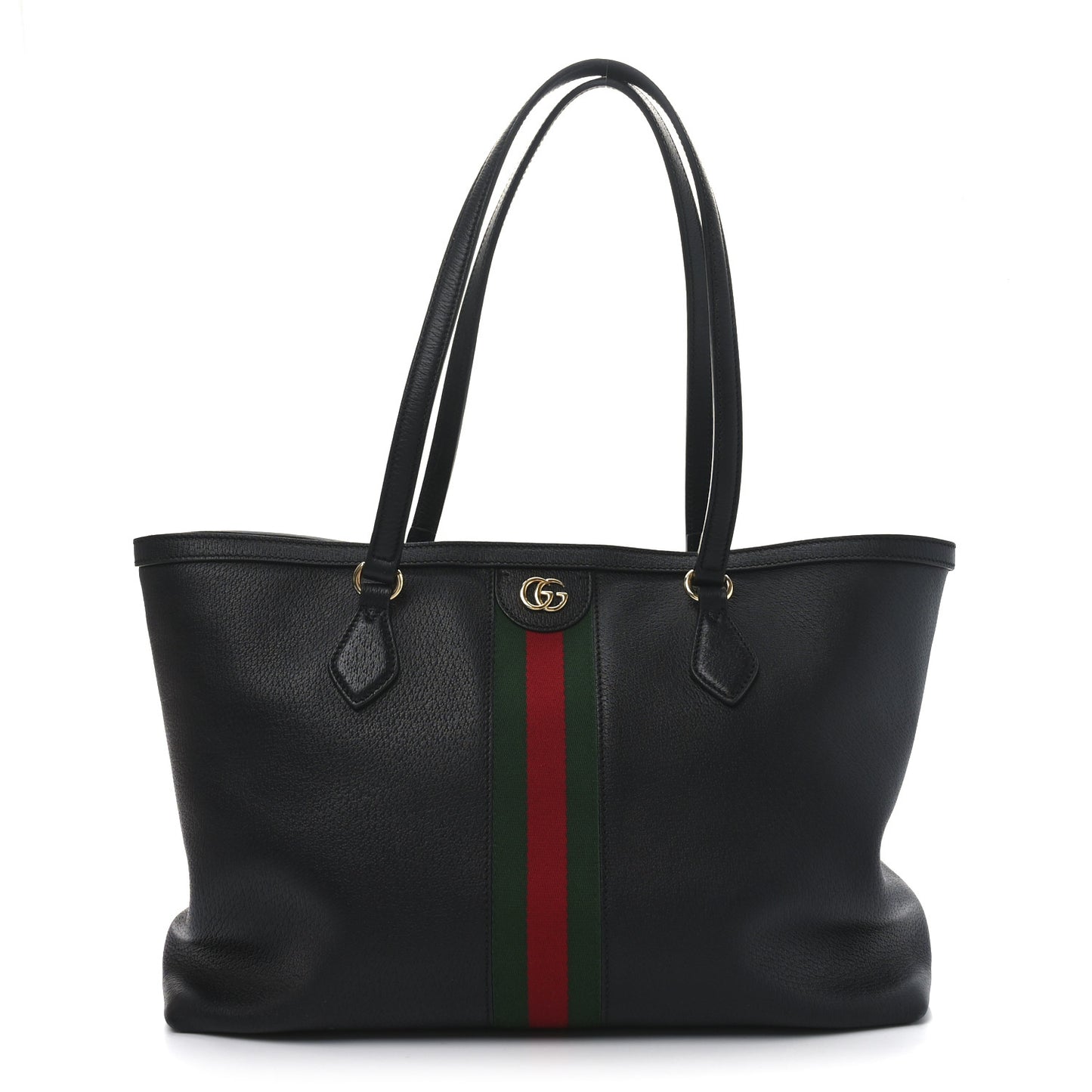 Textured Calfskin Web Medium Ophidia Shopping Tote Black
