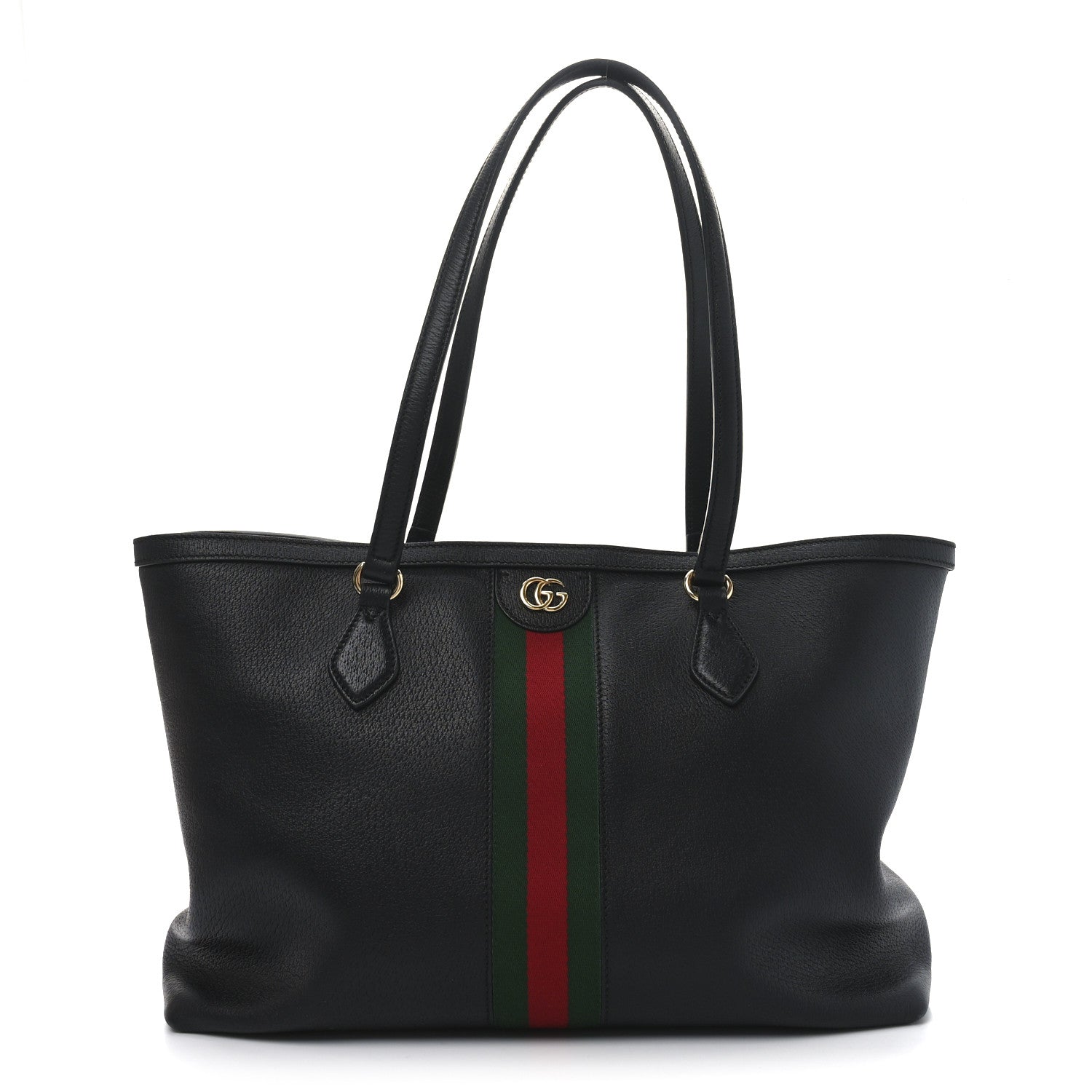 Gucci Textured Calfskin Web Medium Ophidia Shopping Tote Black 1 of 12