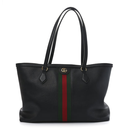 Gucci Textured Calfskin Web Medium Ophidia Shopping Tote Black 1 of 12