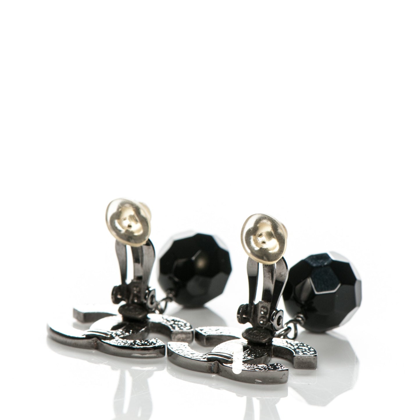 Ruthenium CC Bead Drop Clip On Earrings Black
