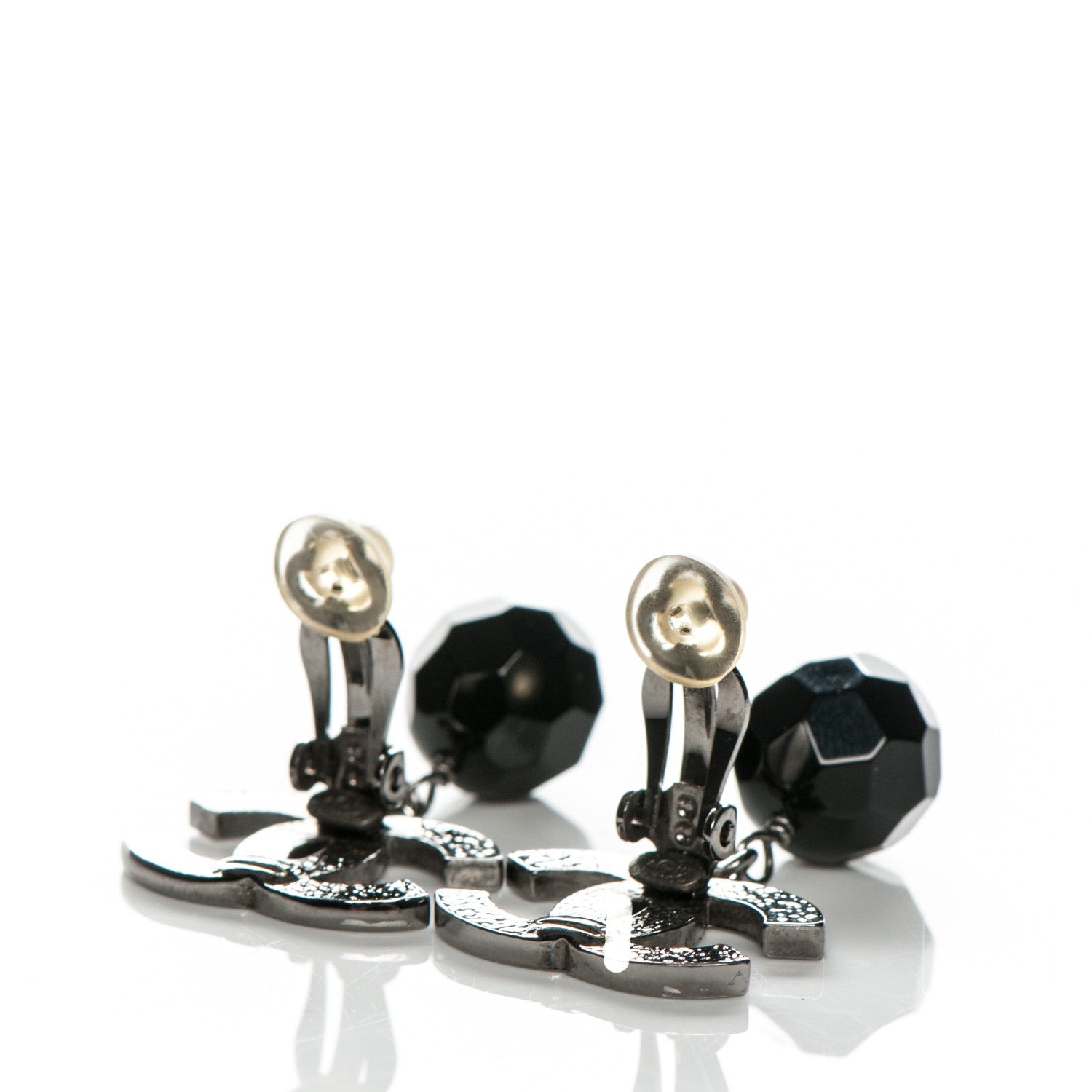 Chanel Ruthenium CC Bead Drop Clip On Earrings Black 3 of 4