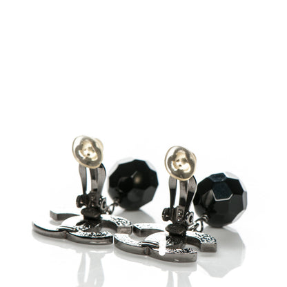 Chanel Ruthenium CC Bead Drop Clip On Earrings Black 3 of 4