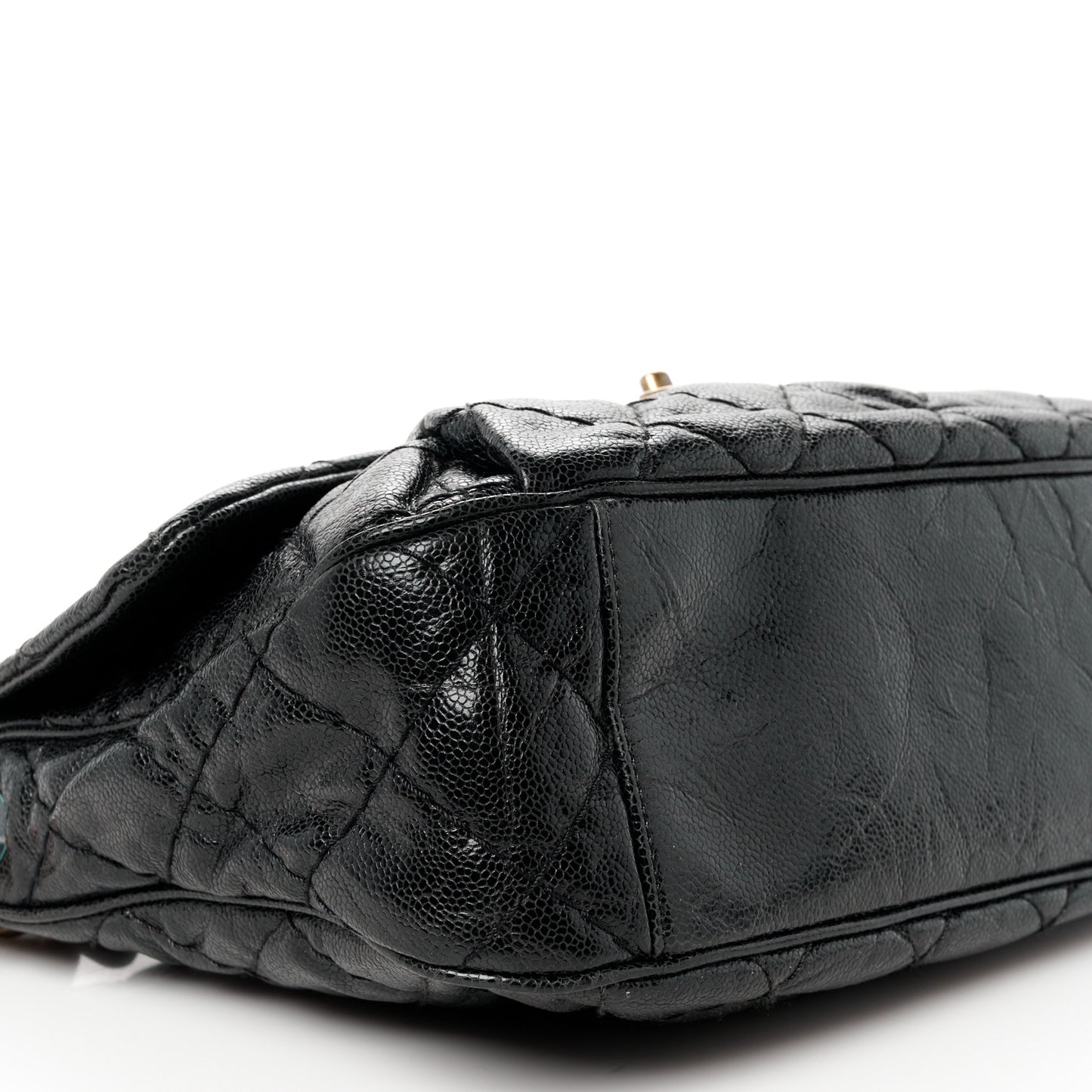 Crumpled Grained Calfskin Medium Coco Pleats Messenger Flap Black