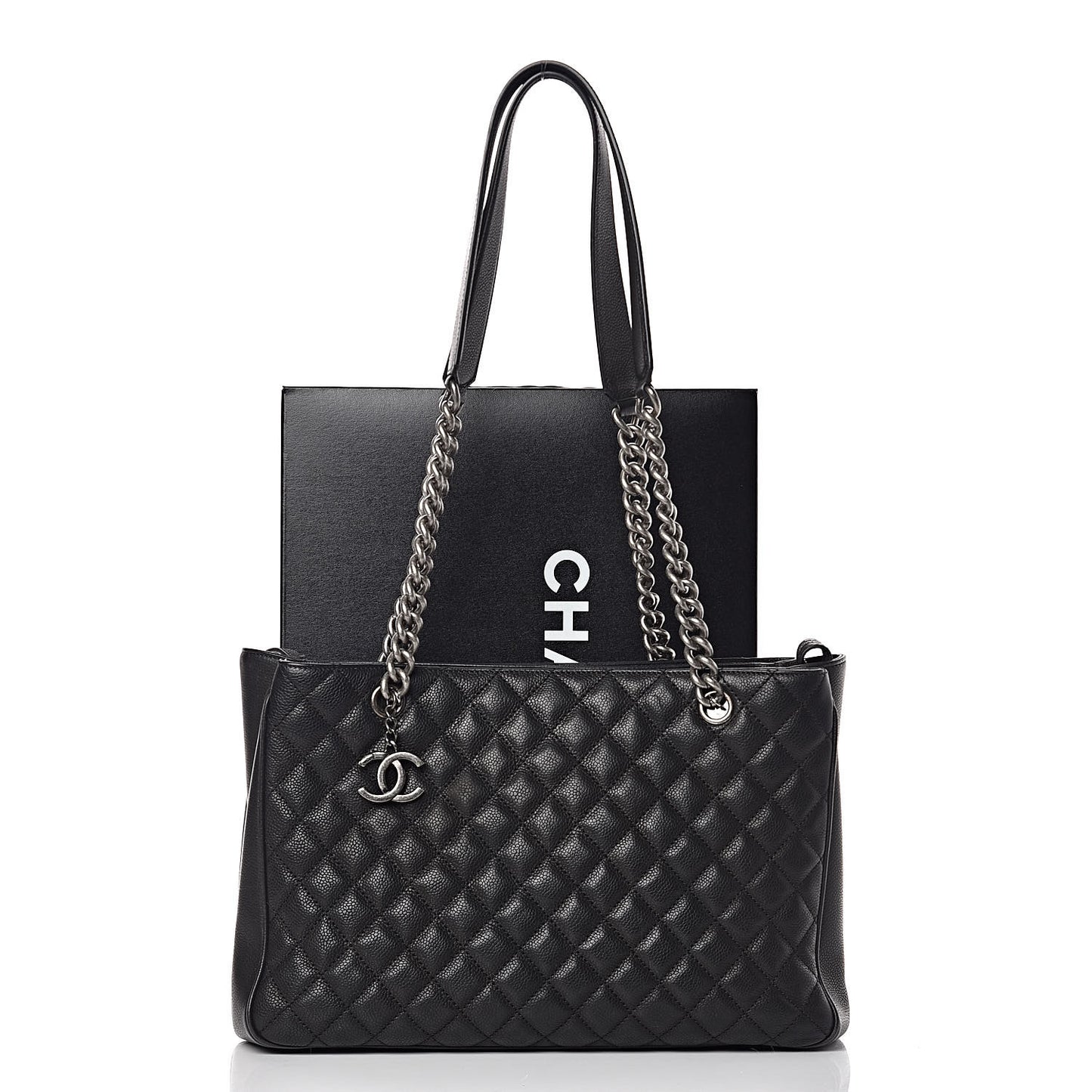 Caviar Quilted City Shopping Tote Black
