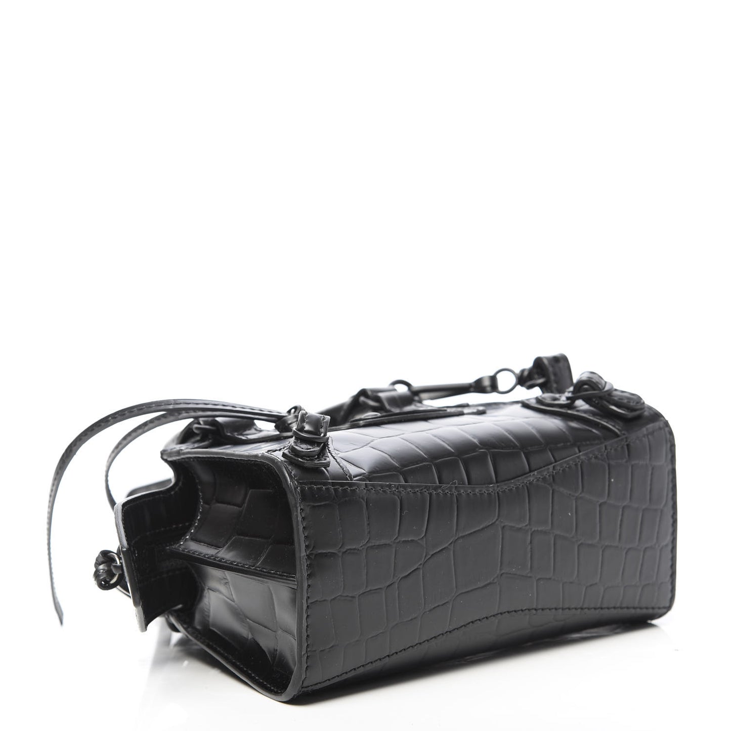 Semi Shiny Calfskin Crocodile Embossed Neo Classic Black Hardware Nano City Crossbody Black