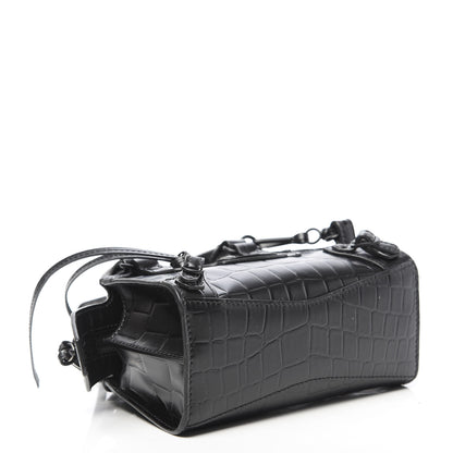 Balenciaga Semi Shiny Calfskin Crocodile Embossed Neo Classic Black Hardware Nano City Crossbody Black 4 of 10