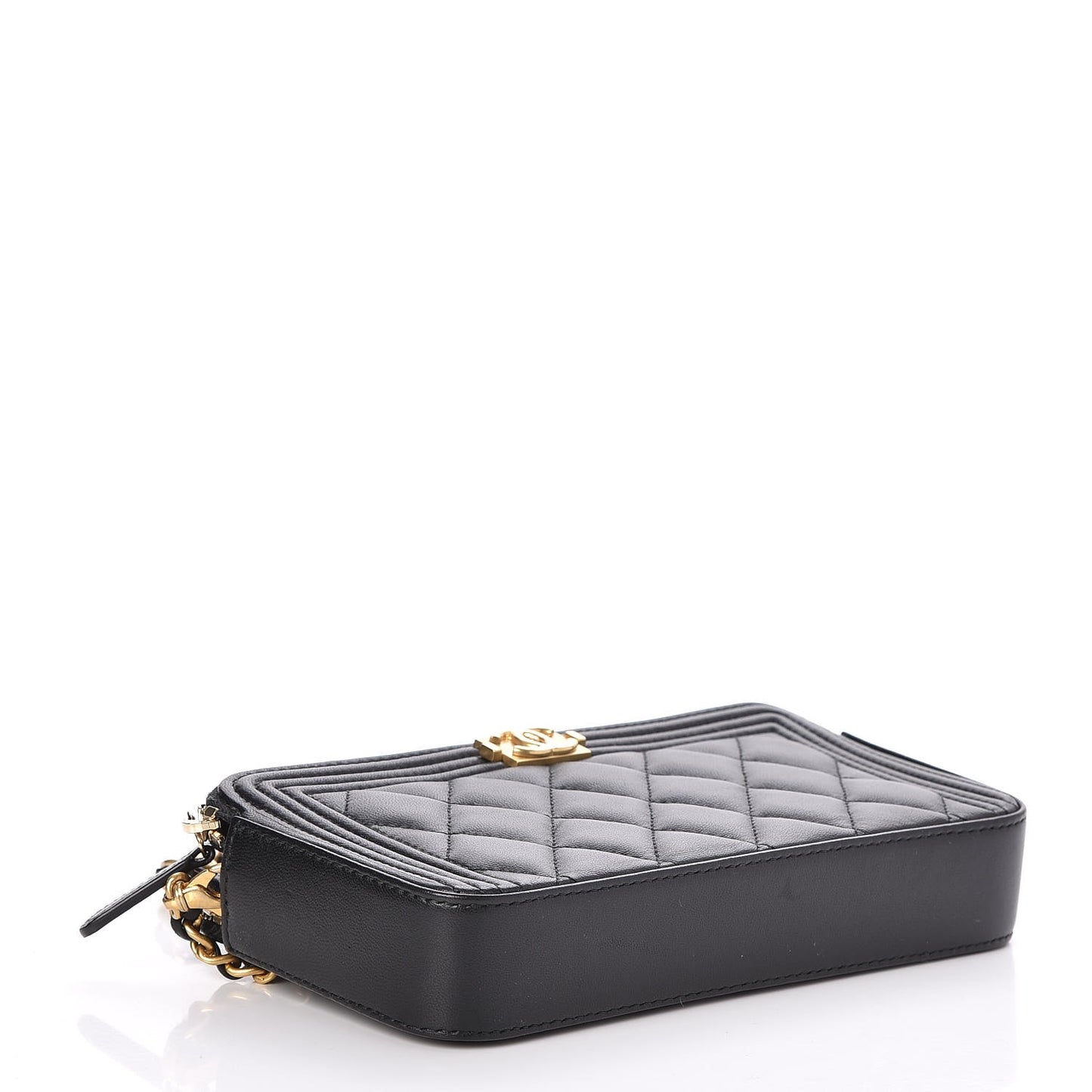 Lambskin Quilted Small Boy Clutch With Chain Black