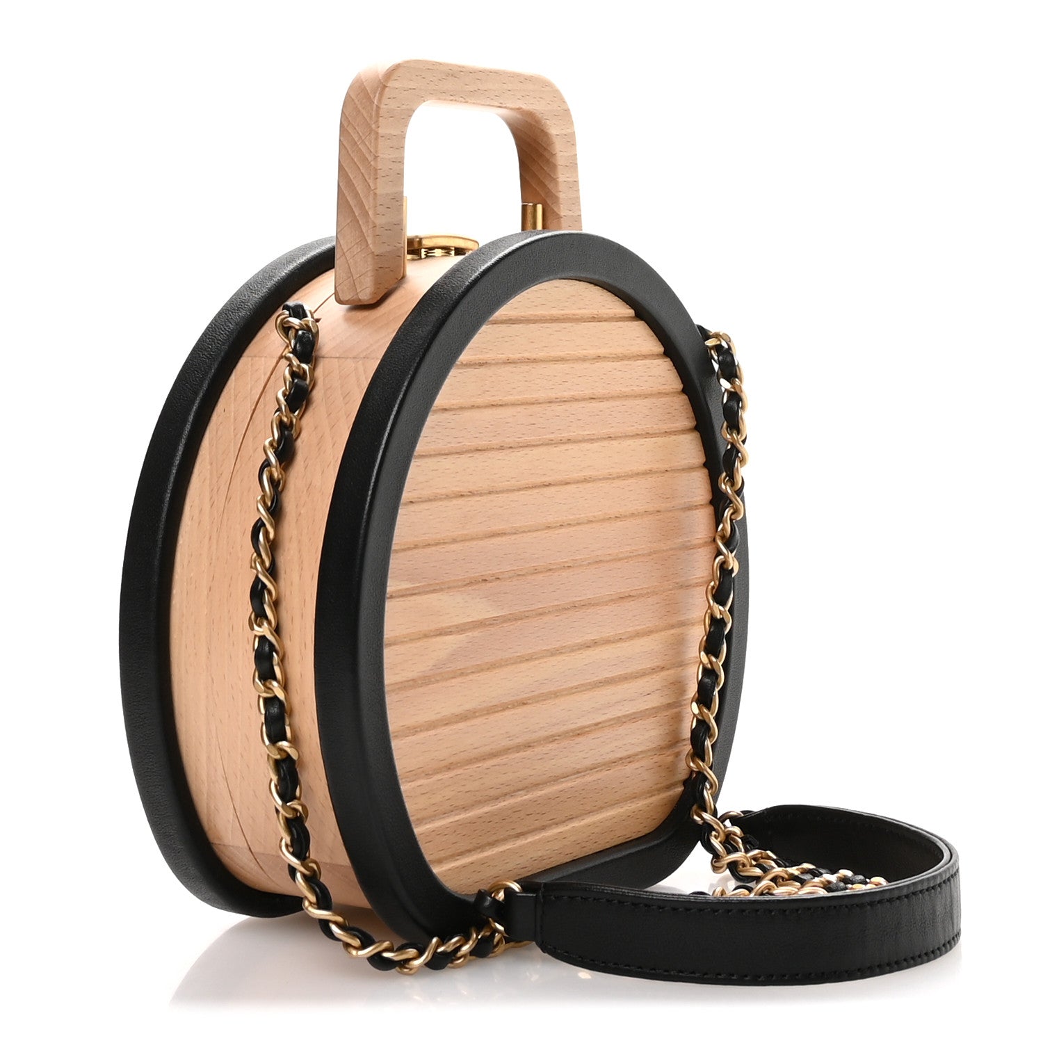 Chanel Beech Wood Lambskin Round CC Vanity Case Black 1818548