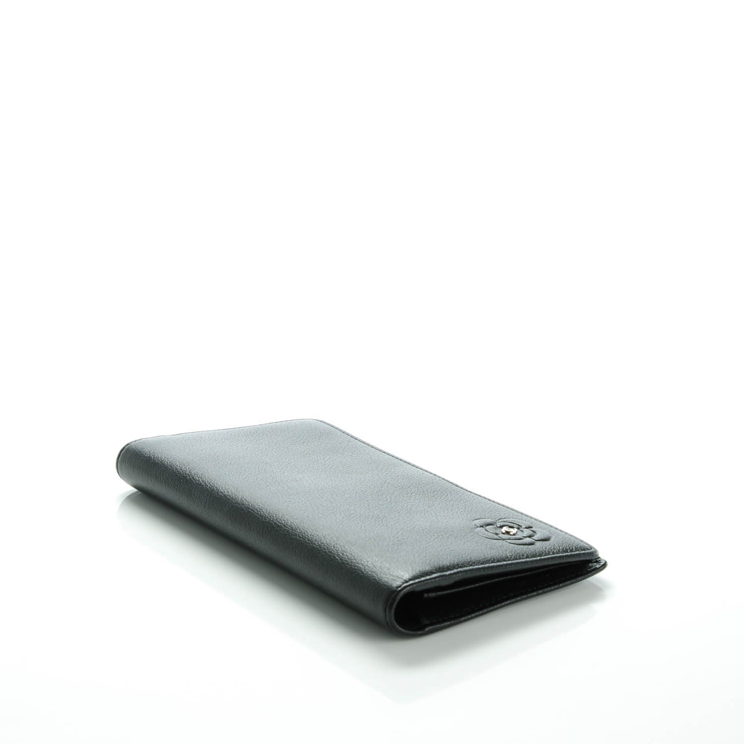 Chanel Goatskin Camellia Embossed Yen Wallet Black 4 of 8