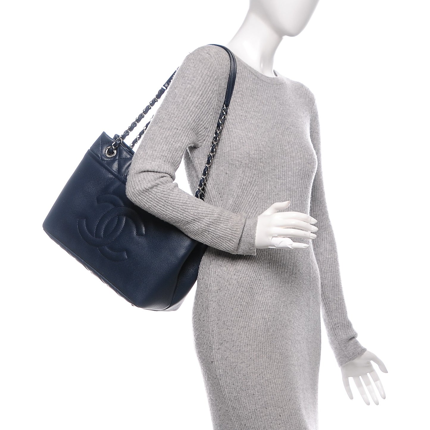 Caviar Quilted Timeless CC Soft Tote Navy Blue