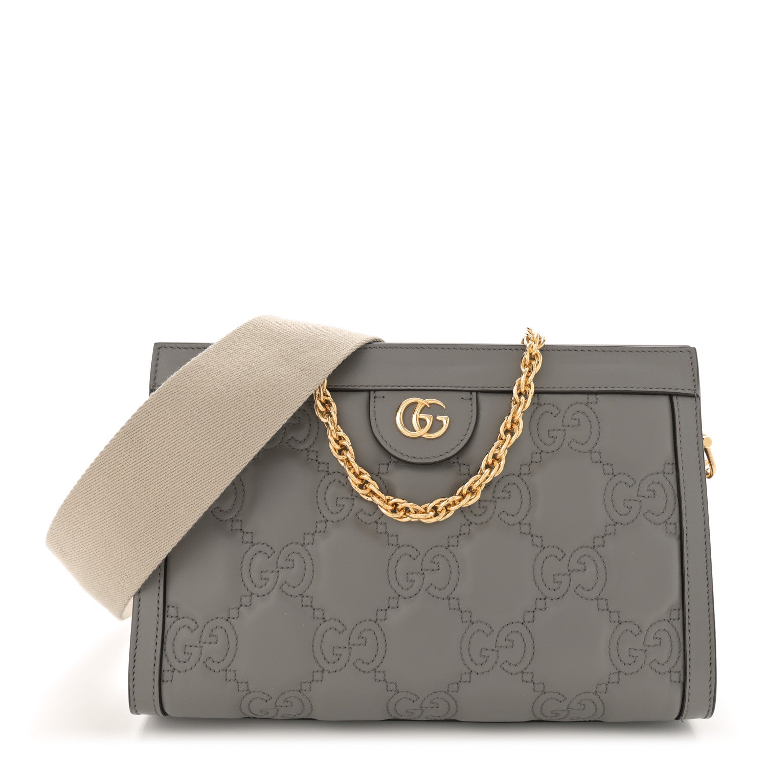 Gucci Calfskin GG Matelasse Small Slim Chain Shoulder Bag Dusty Grey Natural 1 of 10