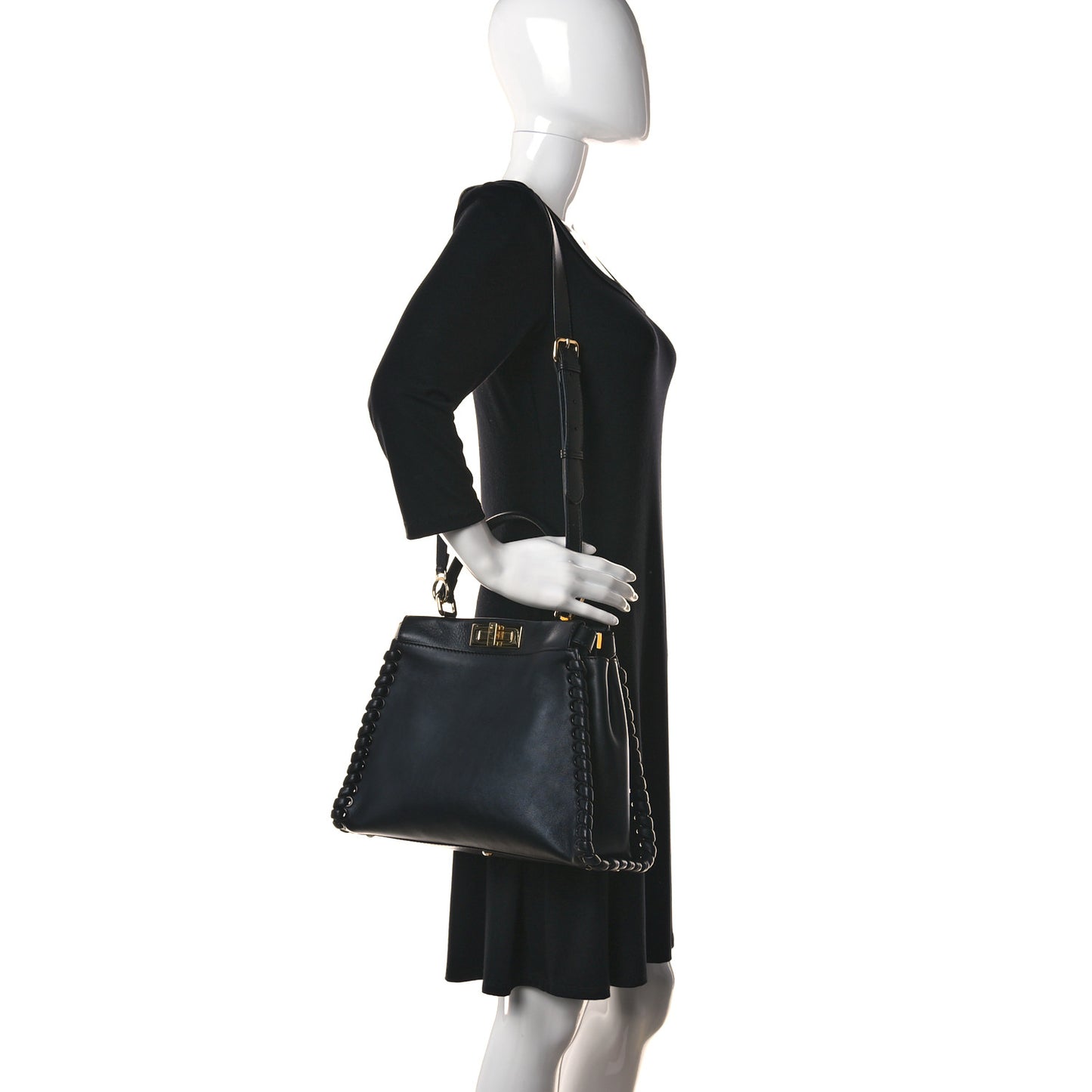 Vitello Seta Lace Up Medium Peekaboo Iconic Satchel Black