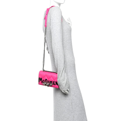 Alexander McQueen Nappa Quilted Graffiti Skull Knuckle Crossbody Bobby Pink Black 2 of 11