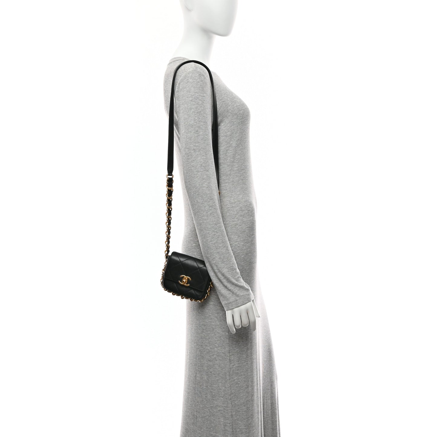 Calfskin Quilted Mini Framing Chain Bag Black