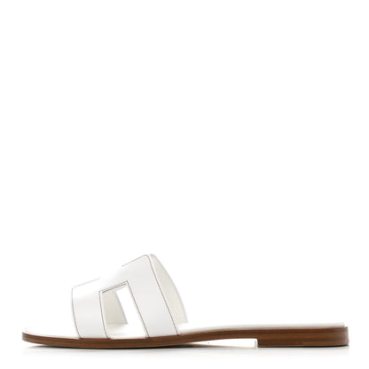 Hermes Box Calfskin Oran Sandals 37.5 White 1 of 8