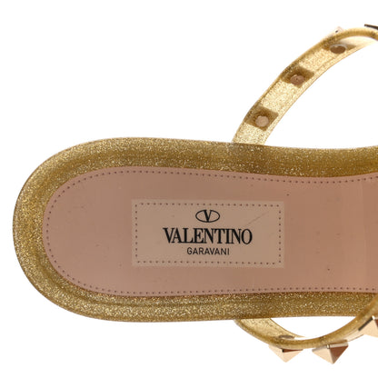 Valentino Garavani PVC Jelly Glitter Rockstud Caged Flat Thong Sandals 40 Oro 5 of 9
