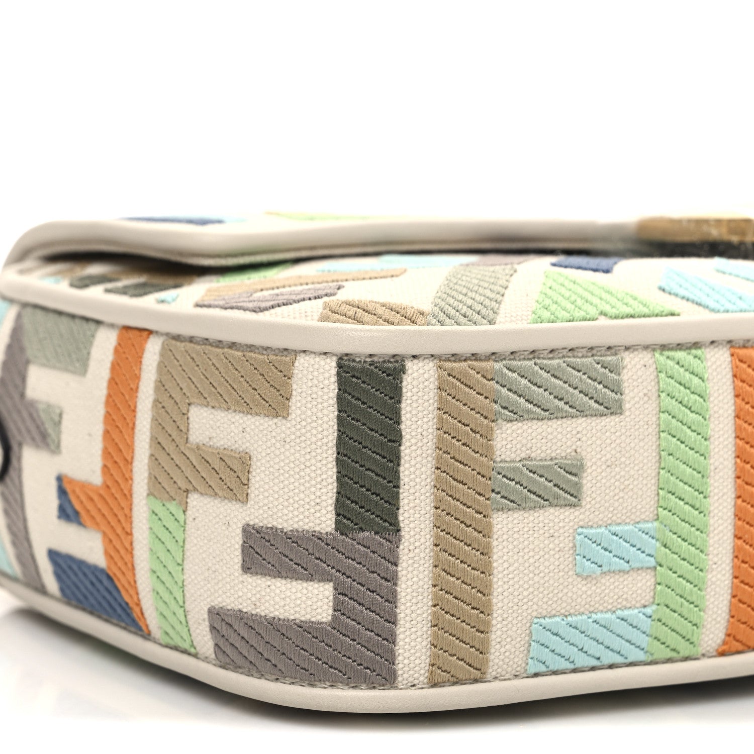 Fendi Canvas Vitello Seta FF Multicolor Embroidered Baguette Grezzo Multicolor Latte 9 of 10