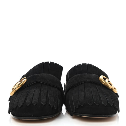 Gucci Kid Scamosciato GG Marmont Fringe Slippers 39 Black 2 of 7
