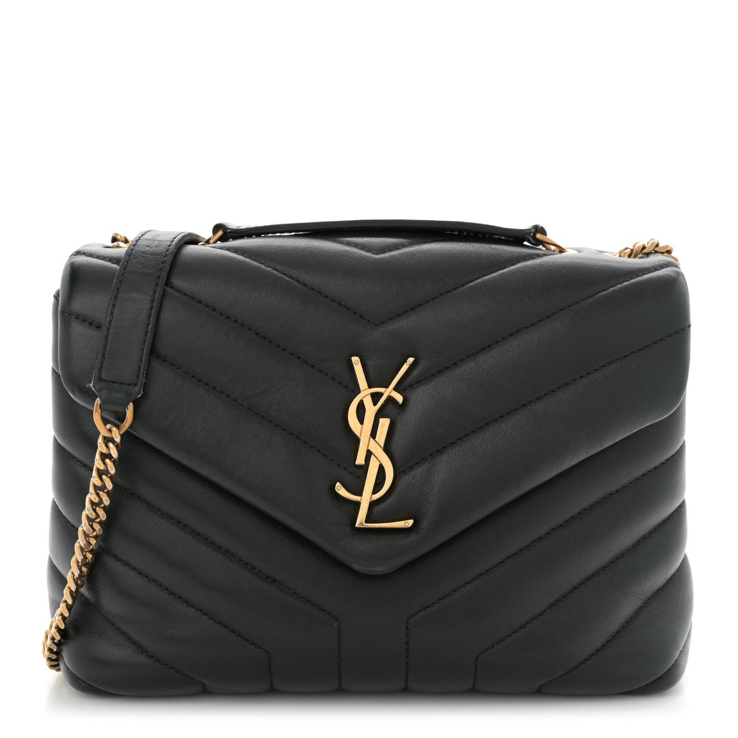 Calfskin Y Quilted Monogram Small Loulou Chain Satchel Black