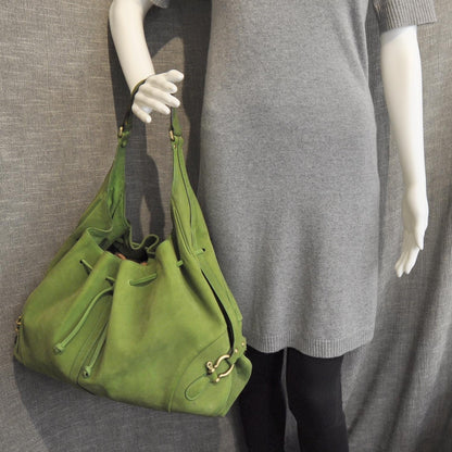 Burberry Leather Drawstring Hobo Green 3 of 8
