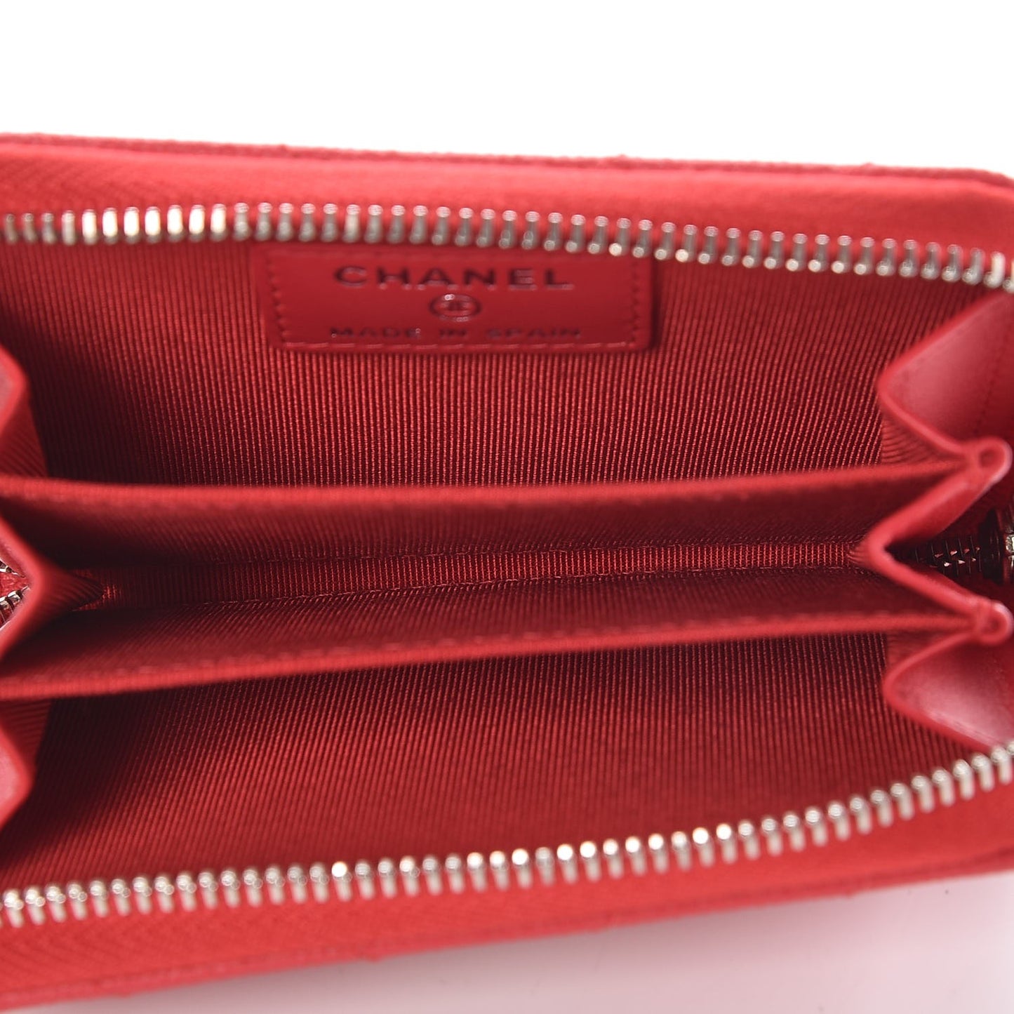 Caviar Chevron Quilted Zip Coin Purse Light Red
