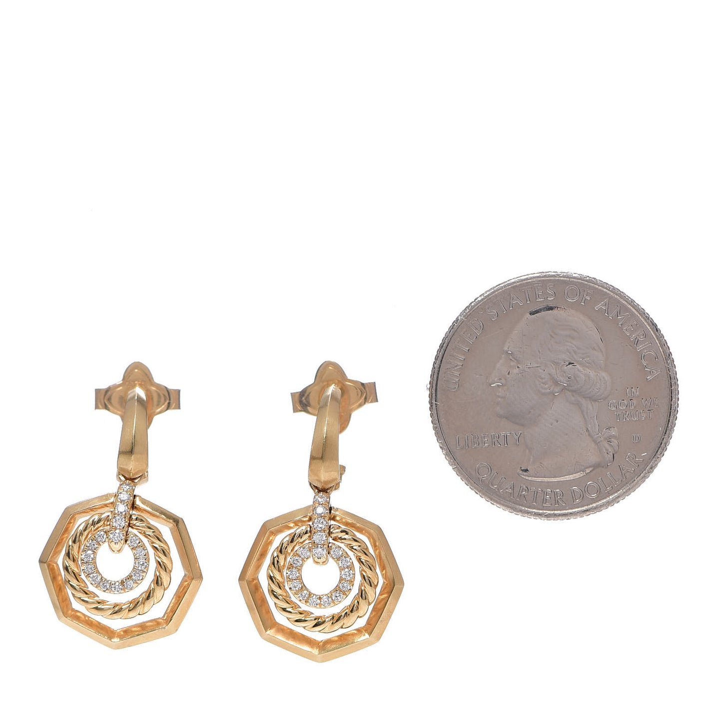 18K Yellow Gold Diamond 16mm Stax Drop Earrings