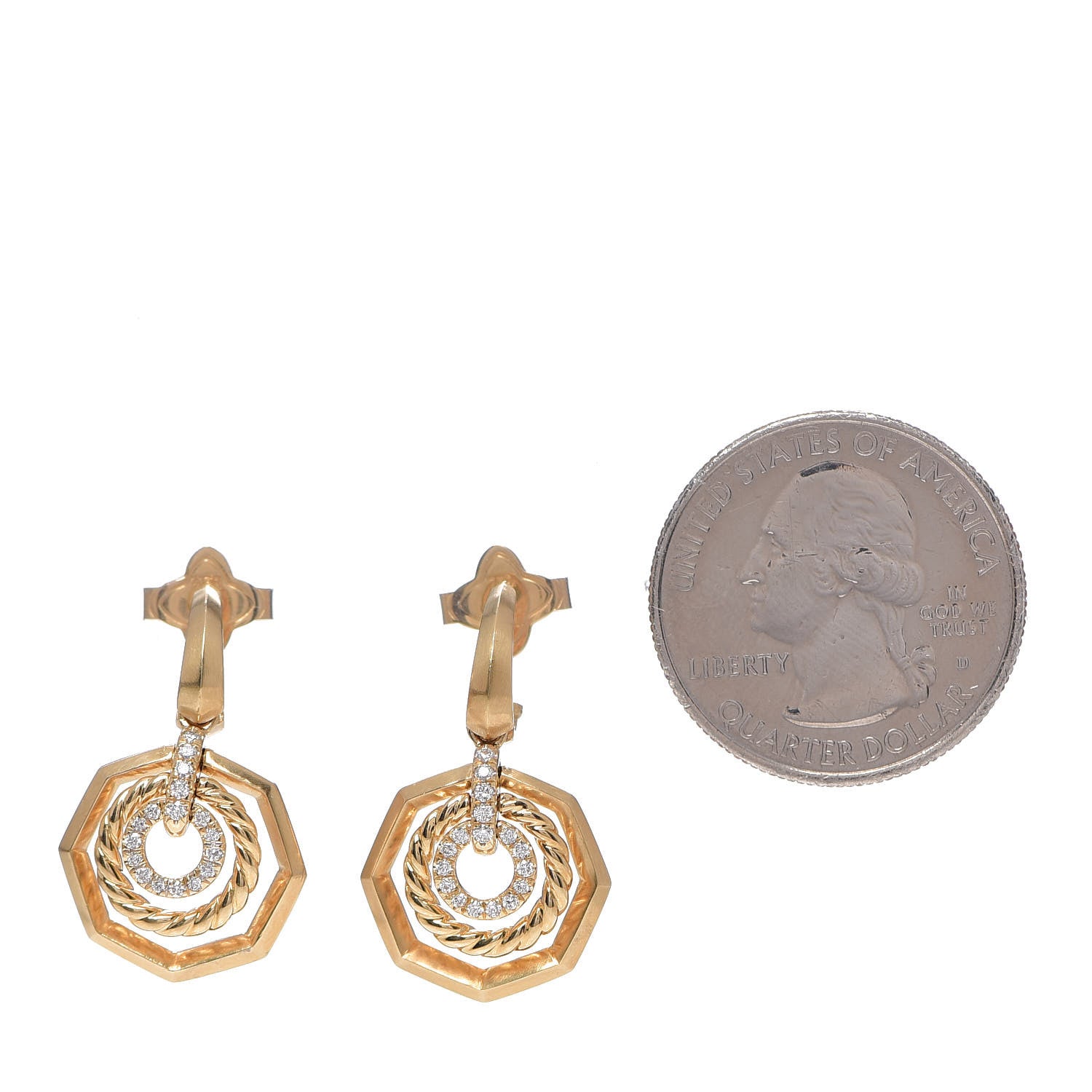 David Yurman 18K Yellow Gold Diamond 16mm Stax Drop Earrings 2 of 5