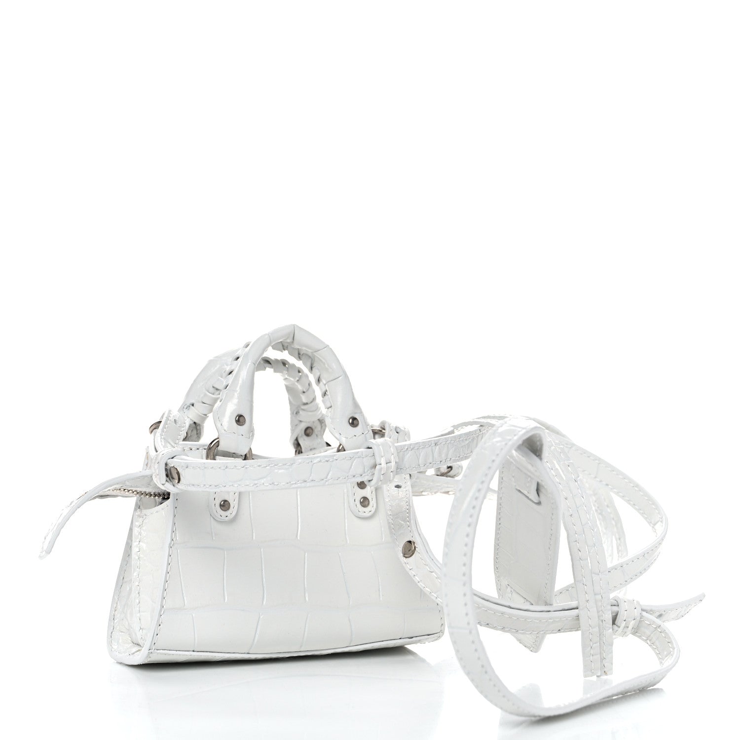 Balenciaga Extra Supple Calfskin Crocodile Embossed Neo Classic Silver Hardware Super Nano City Crossbody White 3 of 9