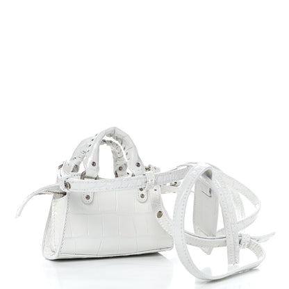 Balenciaga Extra Supple Calfskin Crocodile Embossed Neo Classic Silver Hardware Super Nano City Crossbody White 3 of 9
