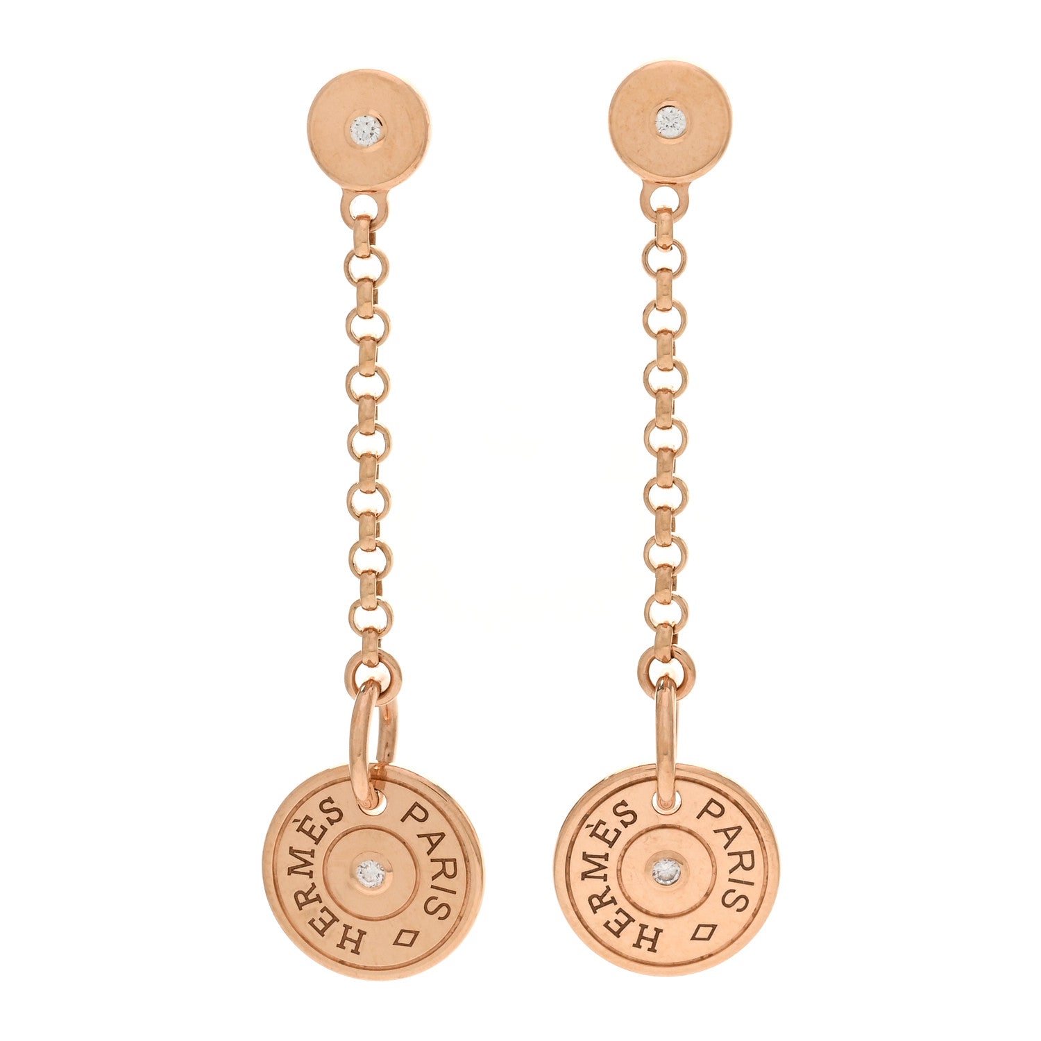 Hermes 18K Rose Gold Diamond Gambade Clou de Selle Earrings 1 of 4