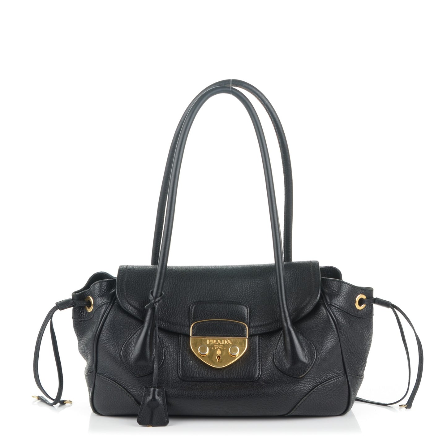 Vitello Daino Pushlock Shoulder Bag Black