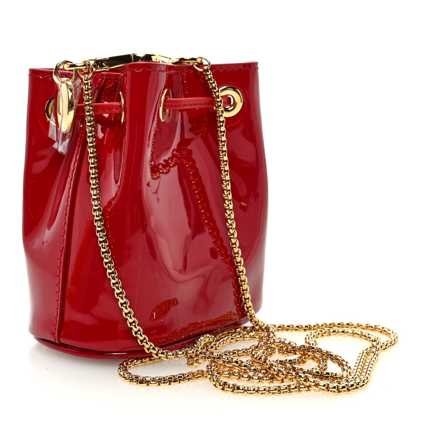 Vernice Metal Triangle Logo Mini Drawcord Pouch Shoulder Bag Cherry