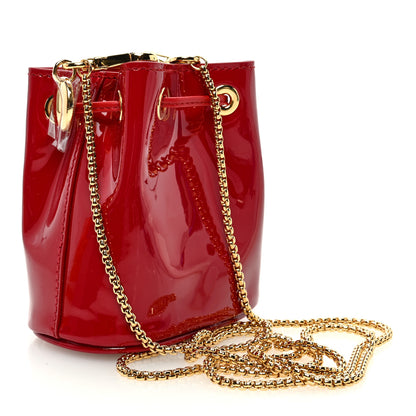 Prada Vernice Metal Triangle Logo Mini Drawcord Pouch Shoulder Bag Cherry 3 of 10