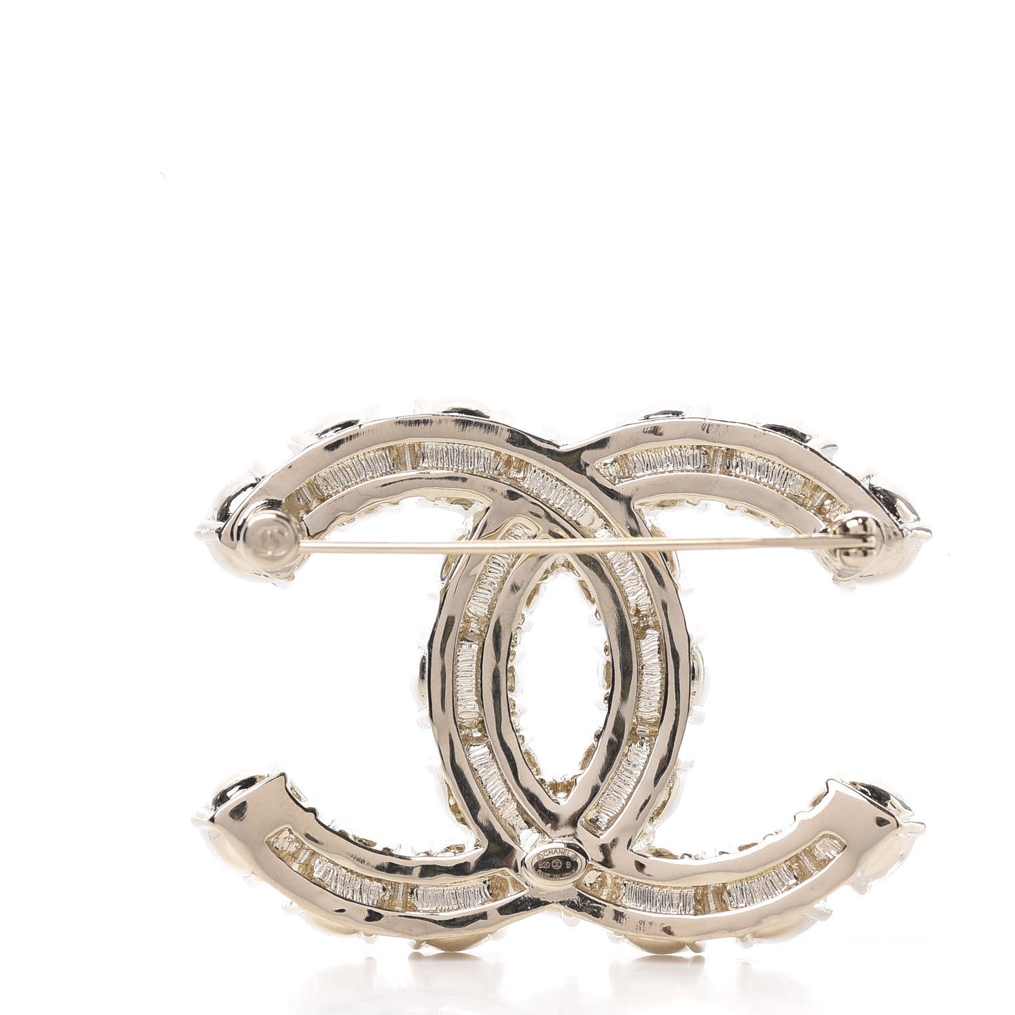 Crystal Pearl CC Dazzling Domino Brooch Gold