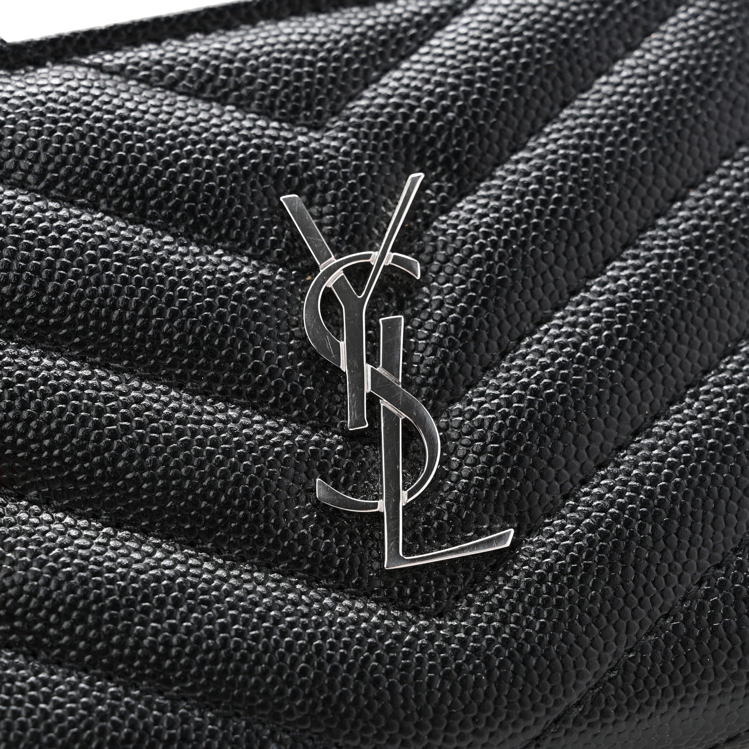Saint Laurent Grain De Poudre Matelasse Chevron Monogram Zipped Card Case Black 9 of 10