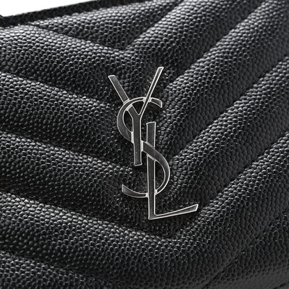 Saint Laurent Grain De Poudre Matelasse Chevron Monogram Zipped Card Case Black 9 of 10