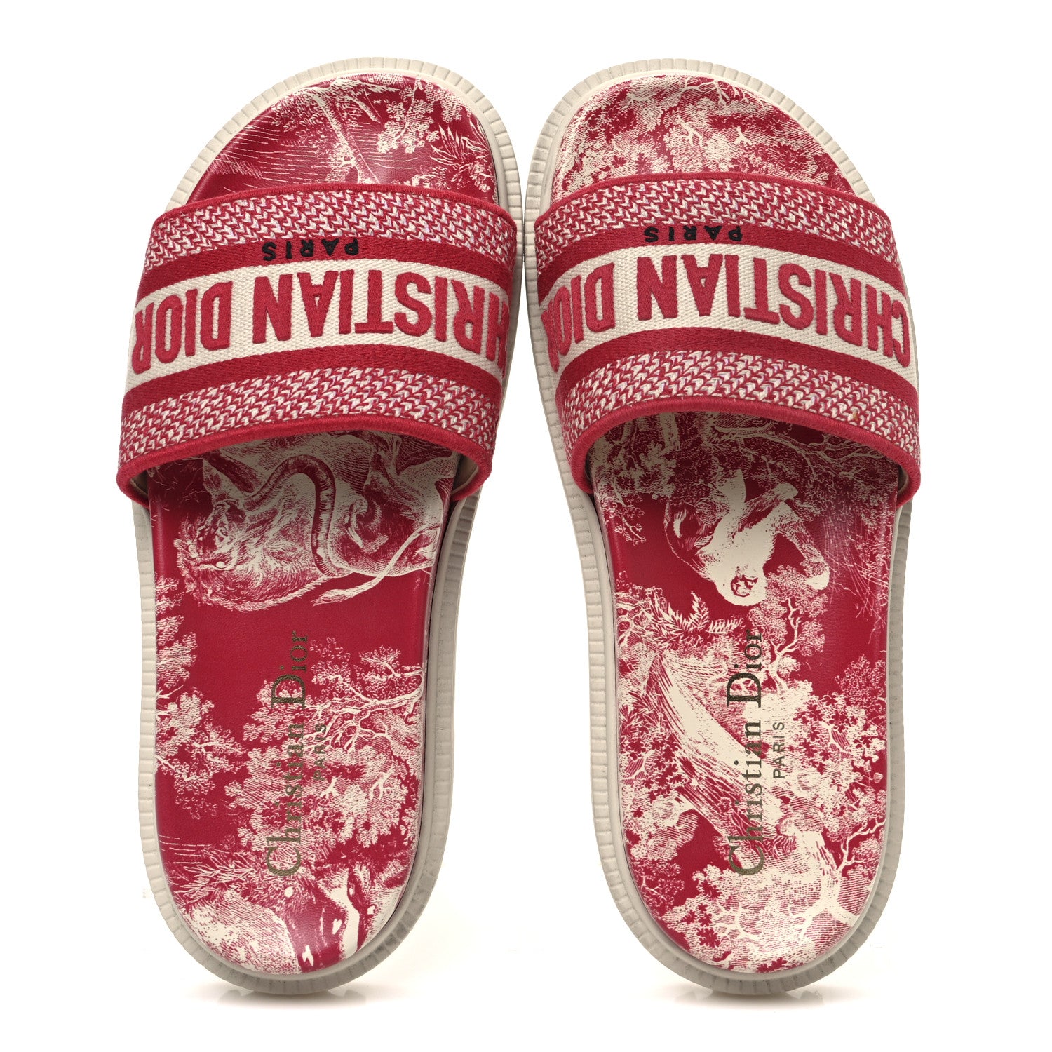 Christian Dior Canvas Toile de Jouy Embroidered Dway 10mm Slide Sandals 36.5 Off White Raspberry 2 of 10