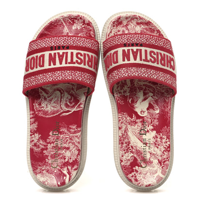 Christian Dior Canvas Toile de Jouy Embroidered Dway 10mm Slide Sandals 36.5 Off White Raspberry 2 of 10