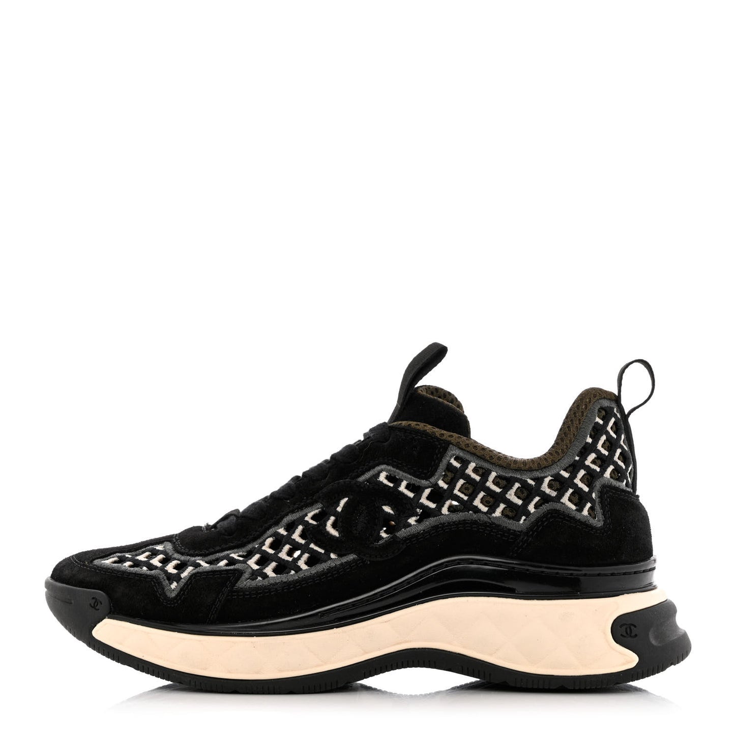 Suede Calfskin Embroidered CC Sneakers 38 Black
