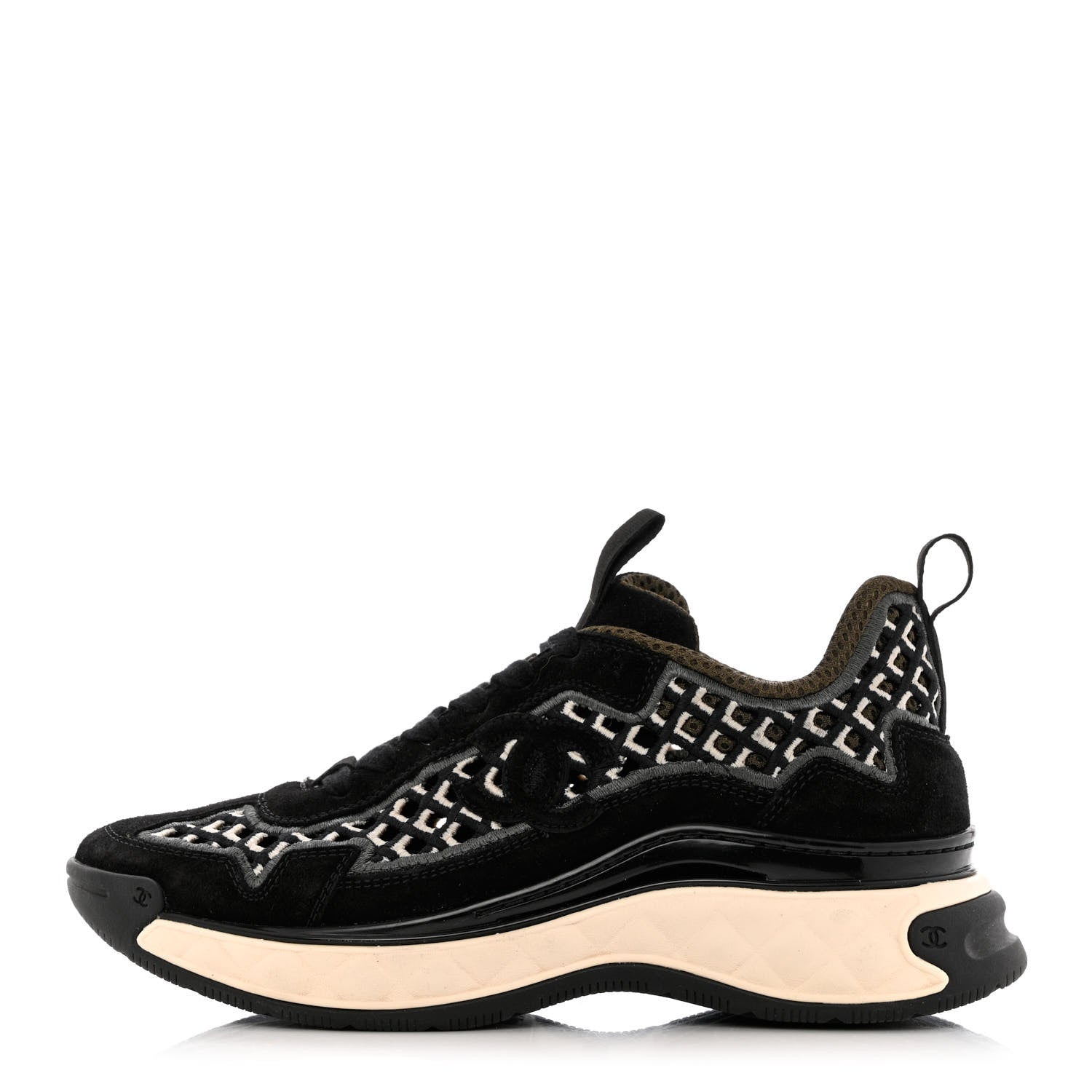 Chanel Suede Calfskin Embroidered CC Sneakers 38 Black 1 of 9