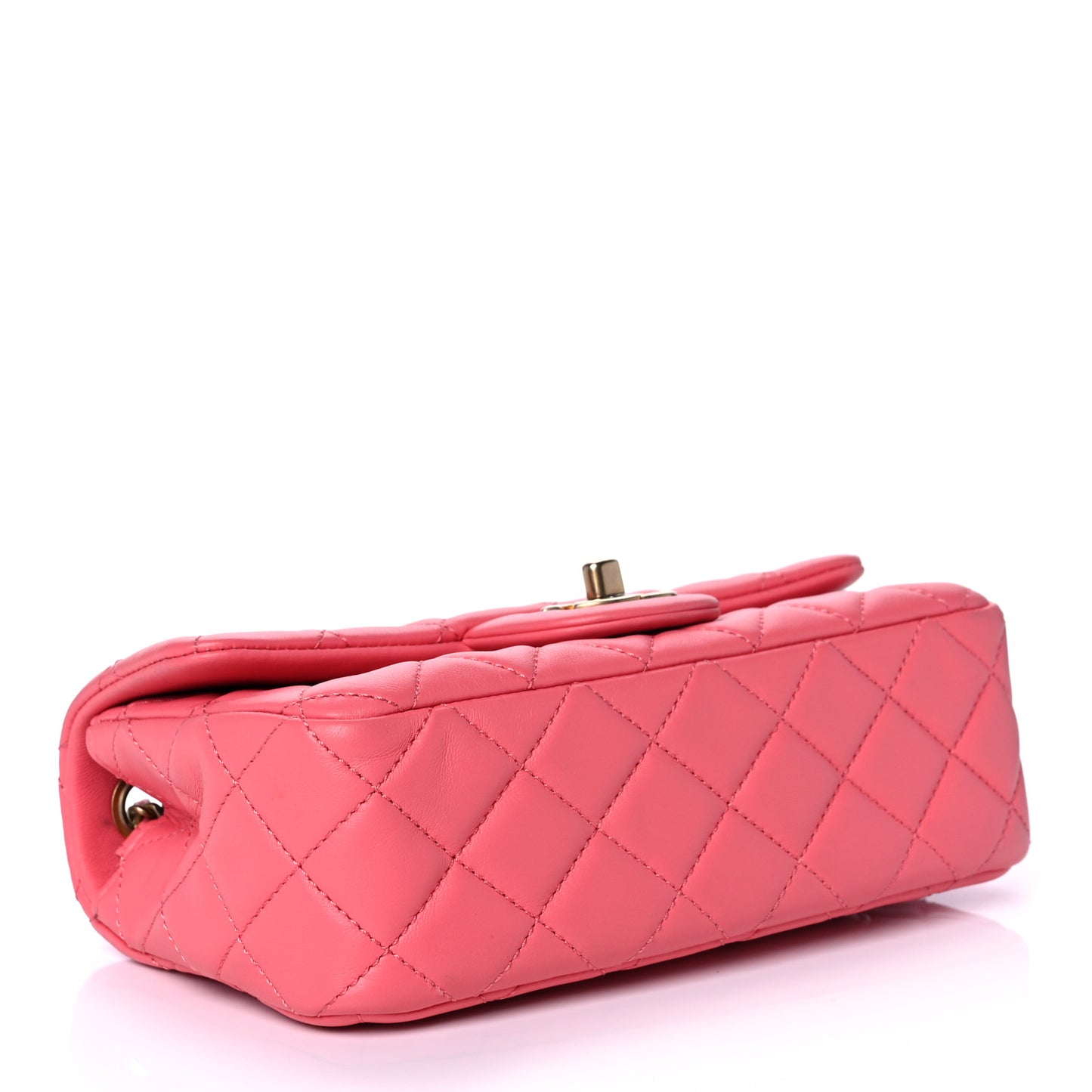 Lambskin Quilted Mini Rectangular Pearl Crush Flap Pink