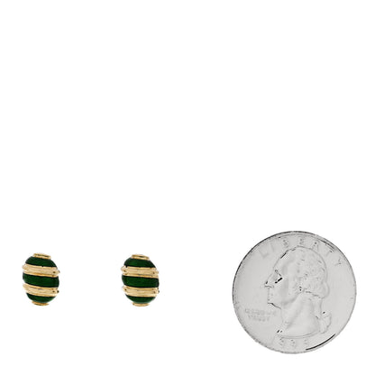 Tiffany 18K Yellow Gold Enamel Schlumberger Olive Stud Earrings Green 2 of 5