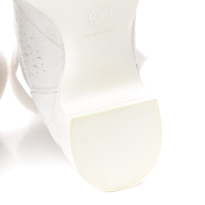 Chanel Suede Perforated Velcro Ankle Boots 38 White 9 of 10