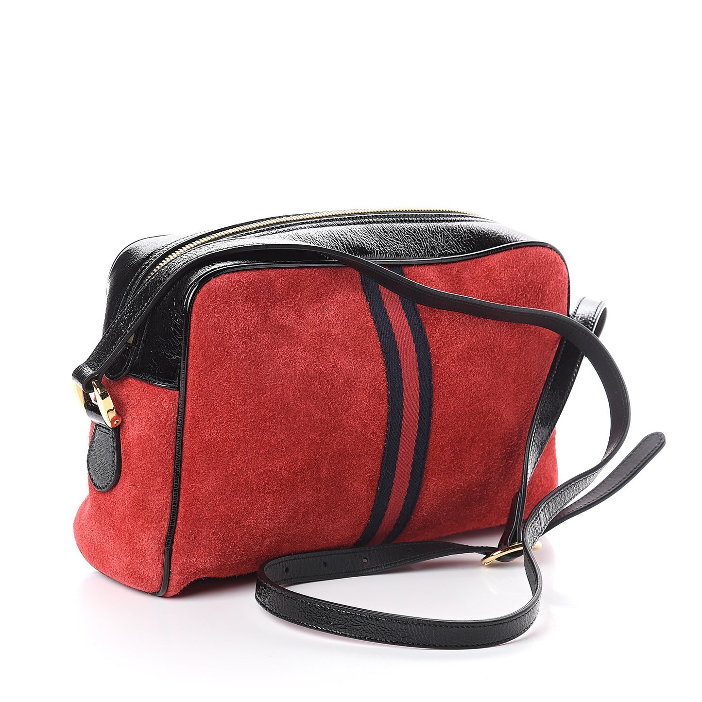 Suede Patent Web Small Ophidia Shoulder Bag Hibiscus Red Black
