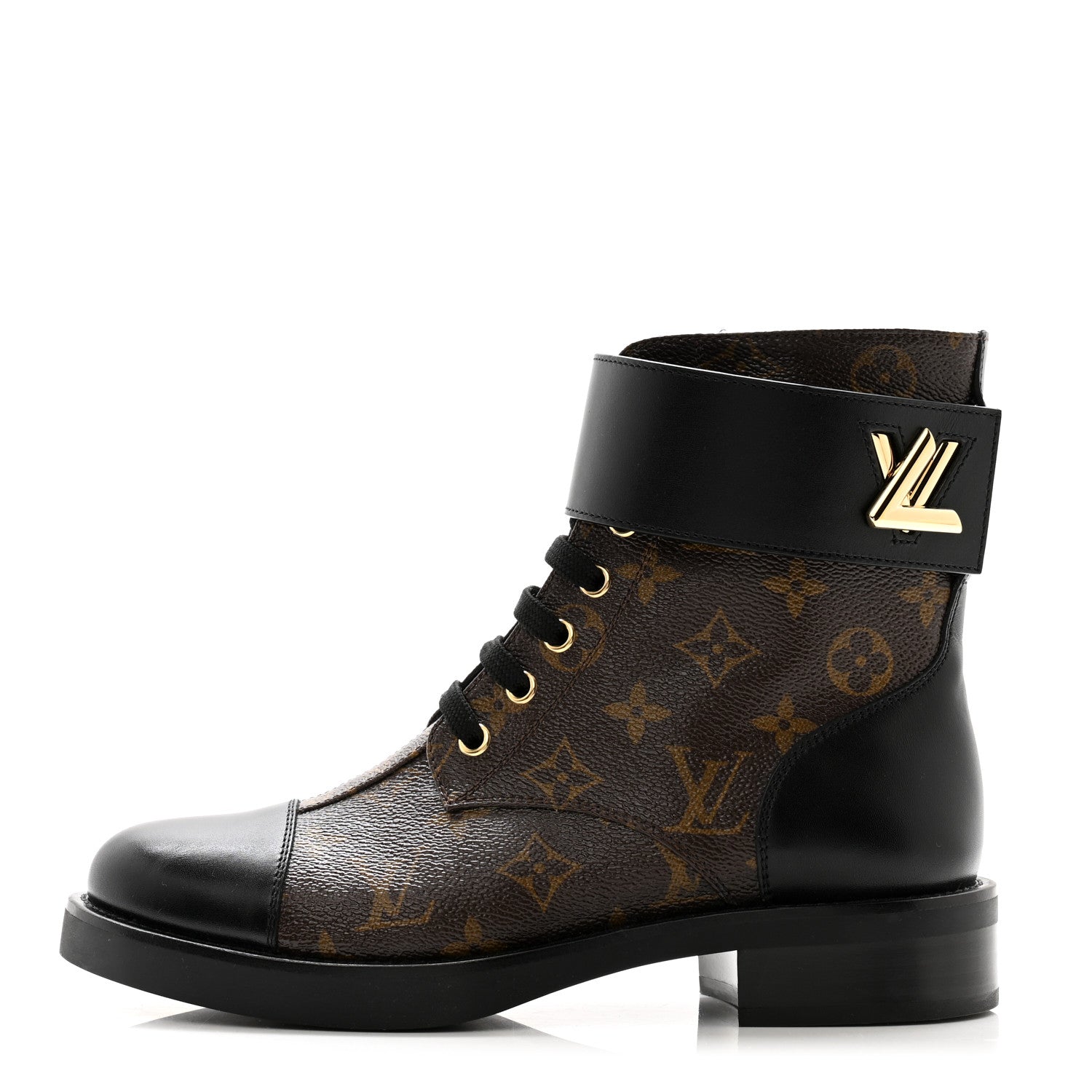 Louis Vuitton Calfskin Monogram Wonderland Flat Ranger Boots 38 Black 1 of 7