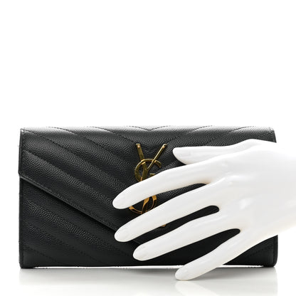 Saint Laurent Grain De Poudre Matelasse Chevron Monogram Flap Wallet Dark Smog 2 of 8