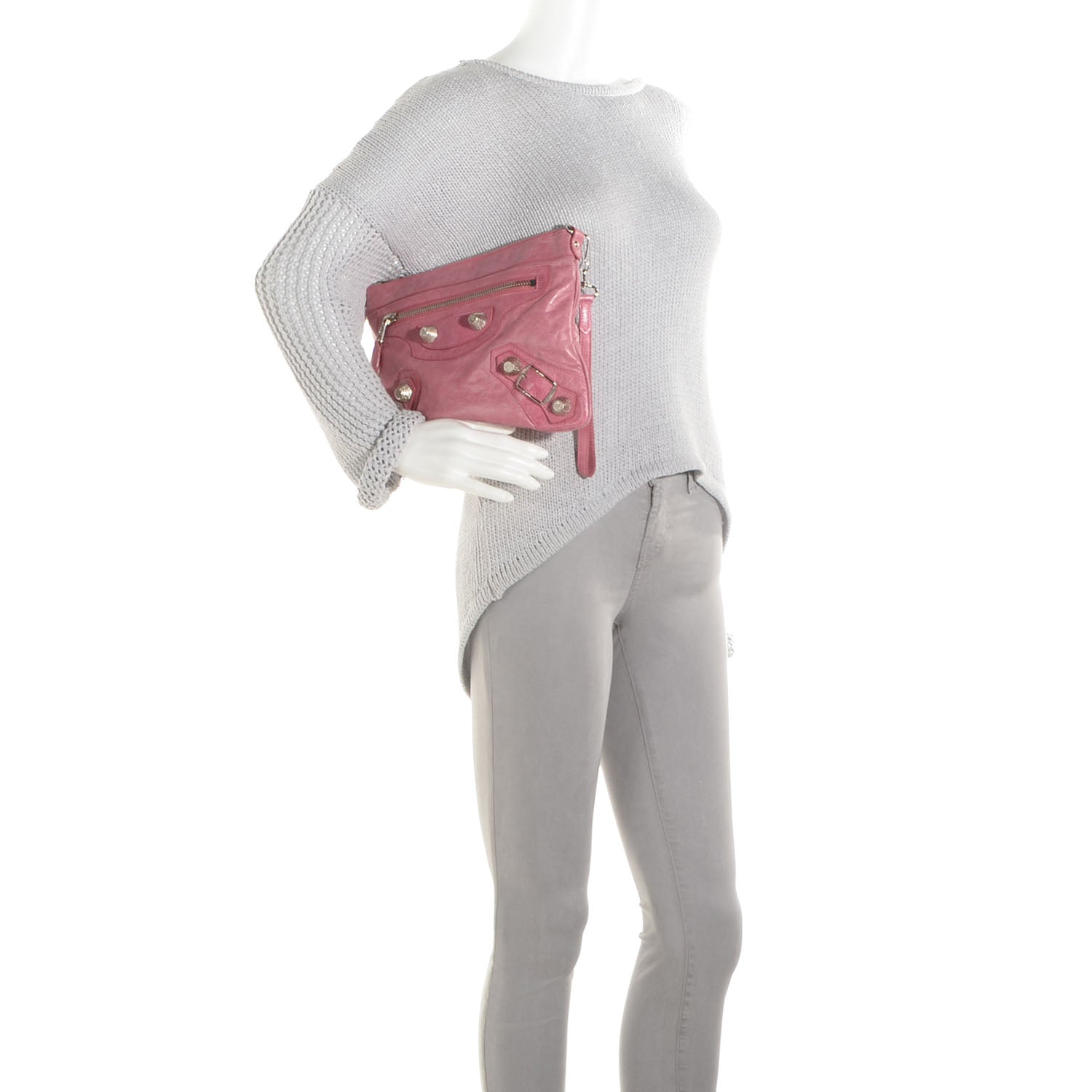 Balenciaga Agneau Giant 21 Silver Hardware Flat Handle Clutch Framboise 2 of 9